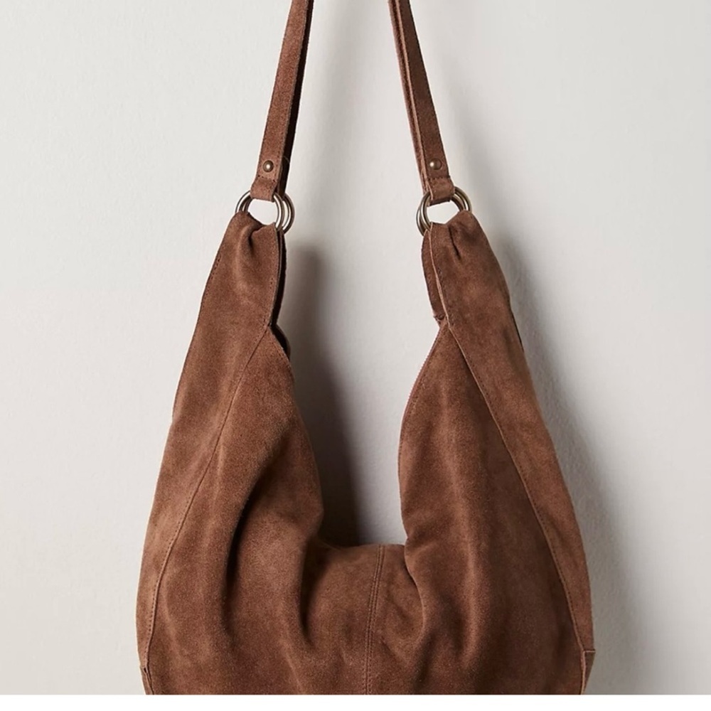 NEW FREE PEOPLE roma suede tote bag purse in brown boho slouchy large - Picture 4 of 10